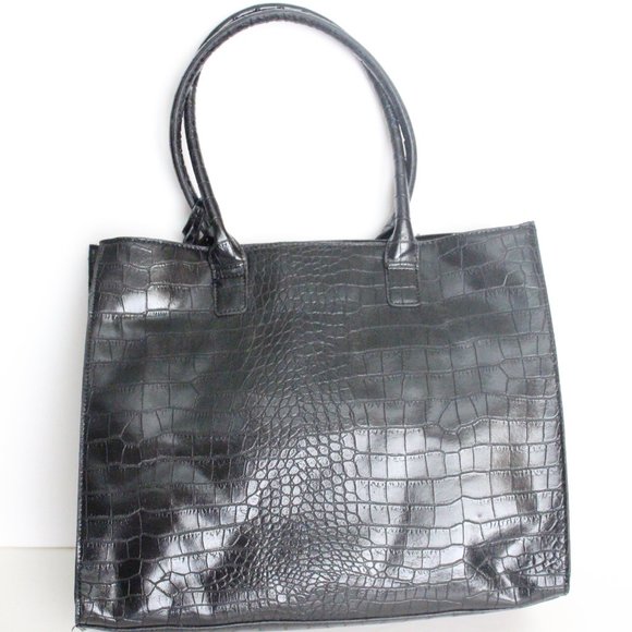 NWT Black Faux Croc Tote Bag - Picture 2 of 6